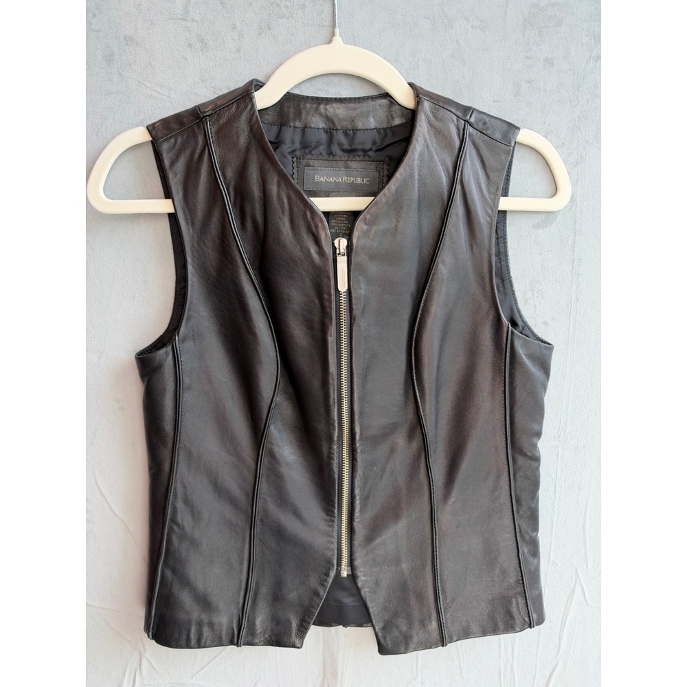 Banana Republic Leather Vest Women 2 Black Tailored Vintage 90's Quiet Luxury